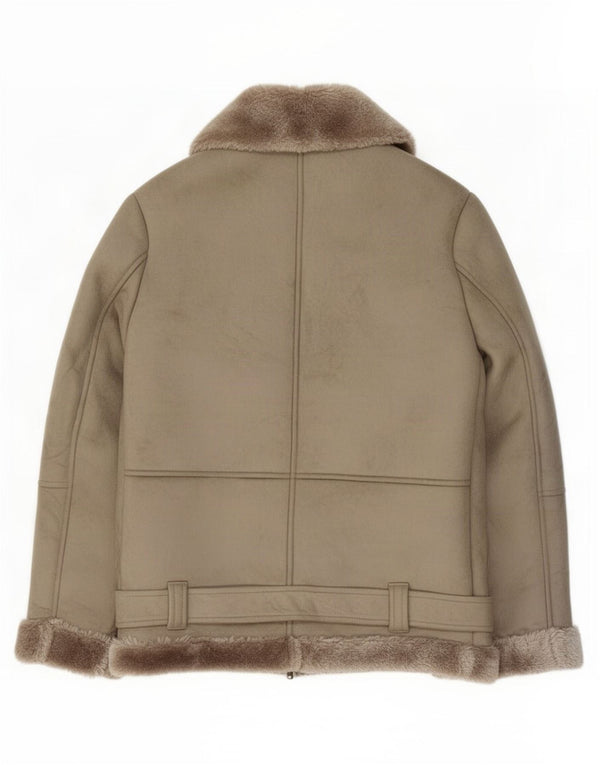 Jaqueta feminina Sherpa Biker de grandes dimensões da Topshop UK 6 XS poliéster cinza