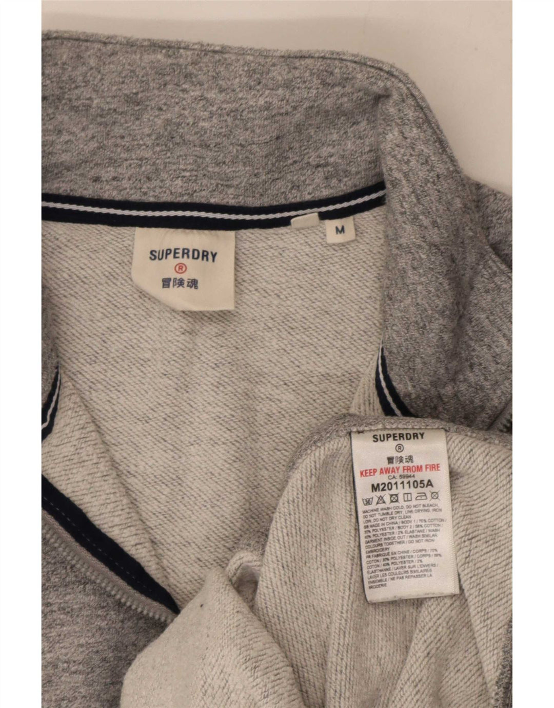 Suéter masculino Superdry com gola zip e algodão manchado cinza médio