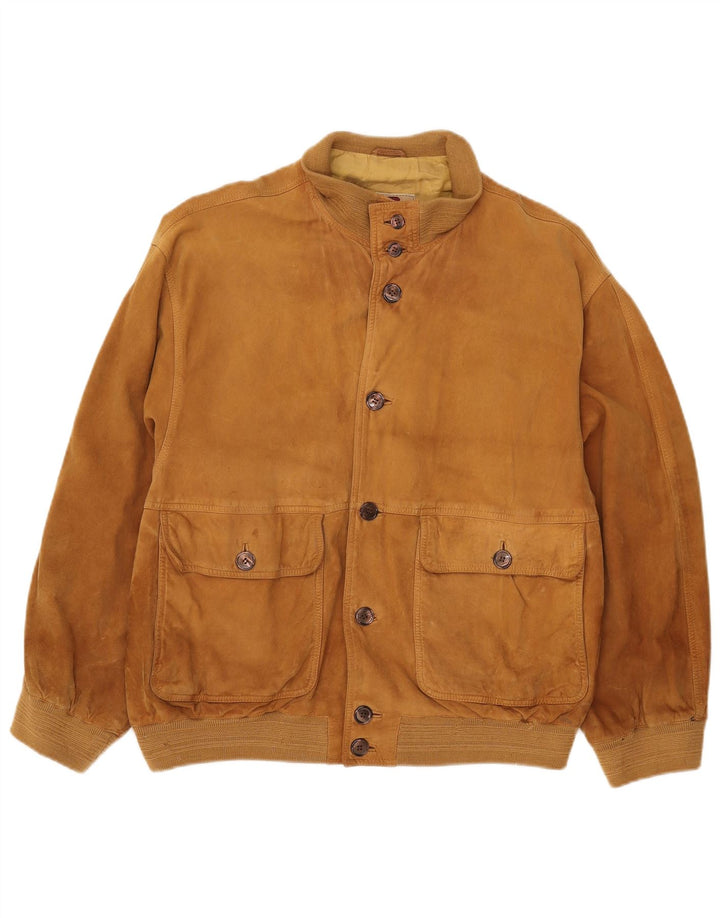 Jaqueta bomber masculina vintage de camurça UK 40 grande bege