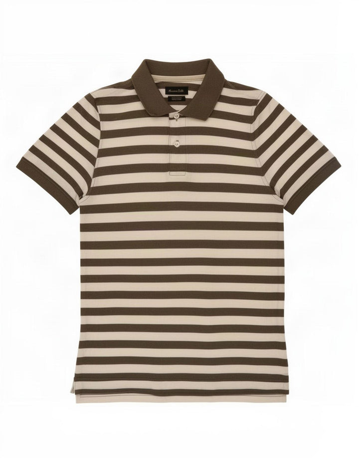 Camisa polo masculina Massimo Dutti grande algodão listrado marrom