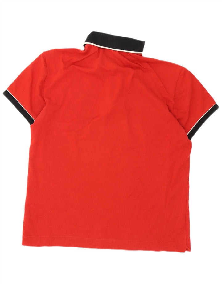 Camisa polo masculina de rugby Lacoste tamanho 4 algodão listrado vermelho médio