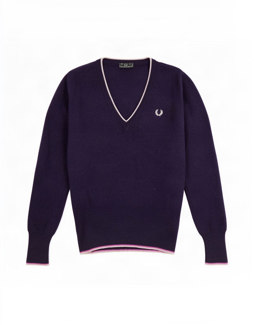 Suéter feminino Fred Perry com decote em V Reino Unido 8 pequeno lã azul marinho