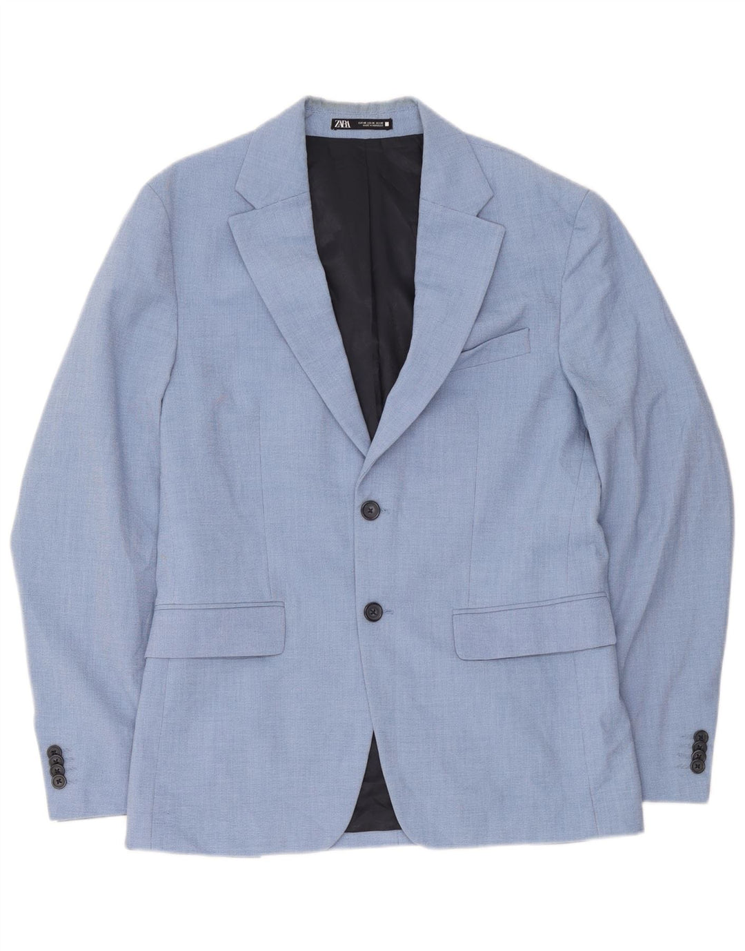 Jaqueta blazer masculina Zara com 2 botões EU 48 poliéster azul médio