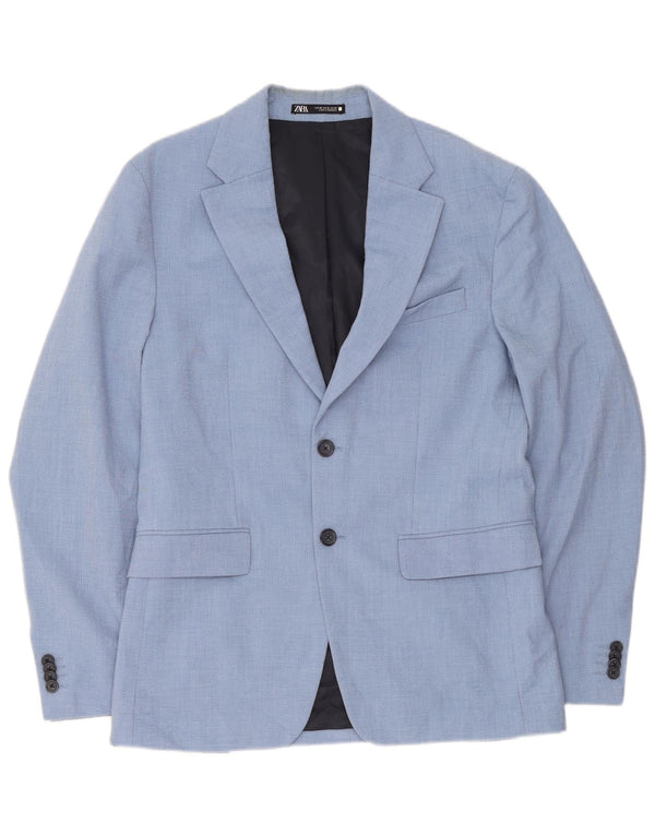 Jaqueta blazer masculina Zara com 2 botões EU 48 poliéster azul médio