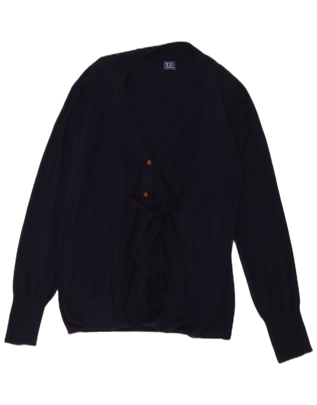 Suéter cardigã feminino Trussardi com gravata frontal Reino Unido 14 algodão azul marinho médio