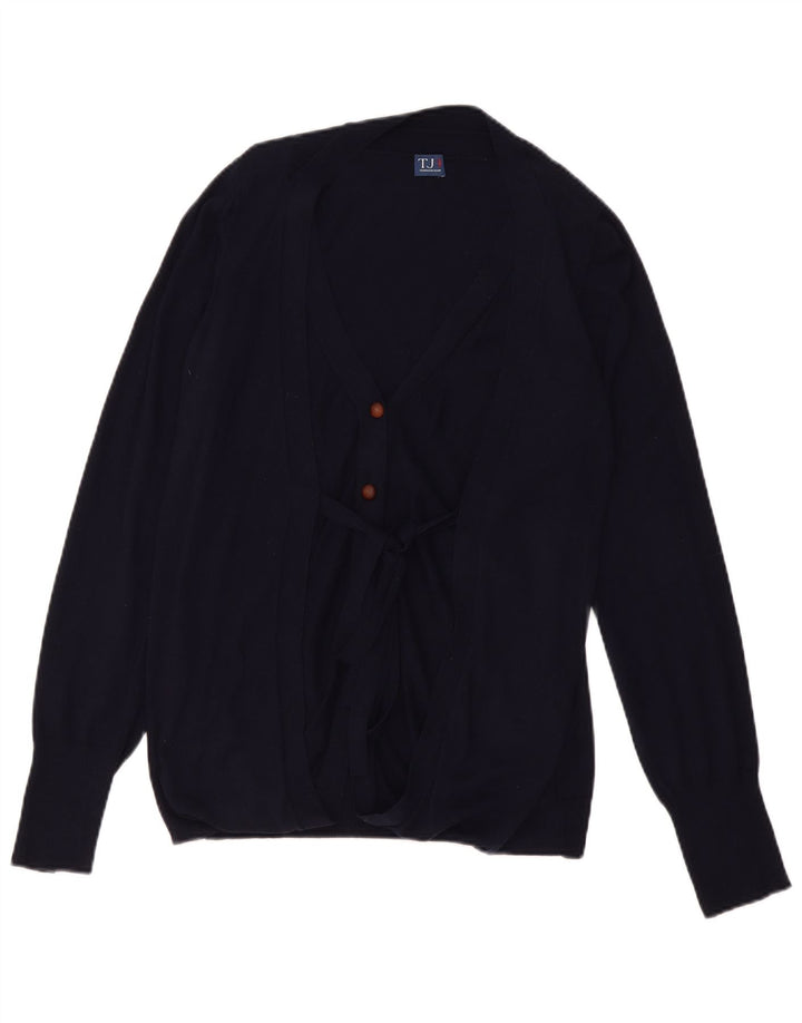 Suéter cardigã feminino Trussardi com gravata frontal Reino Unido 14 algodão azul marinho médio