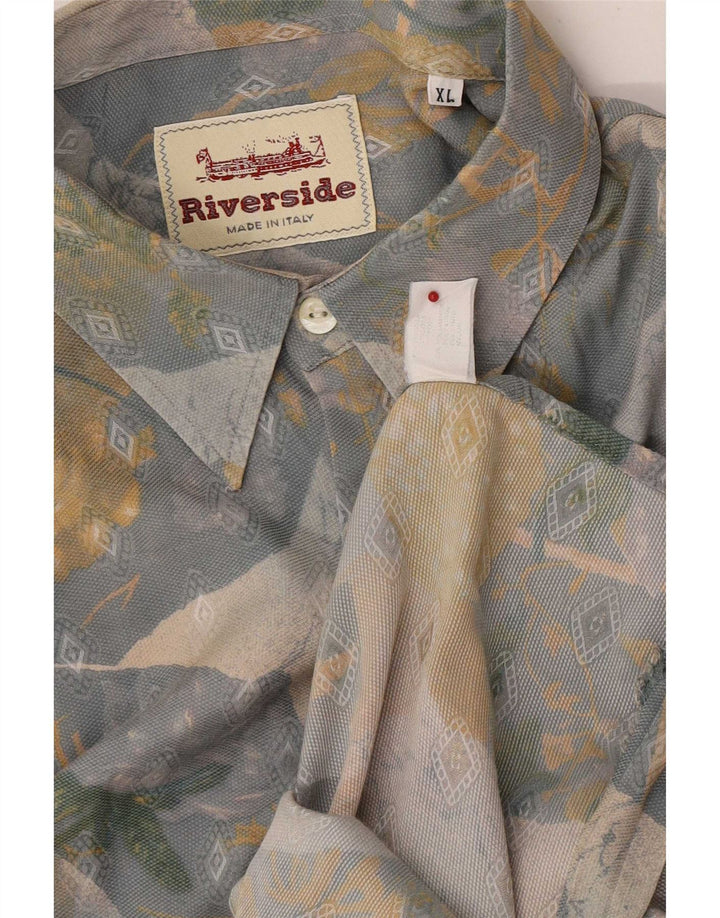 Camisa masculina vintage de ajuste regular XL viscose geométrica multicolorida