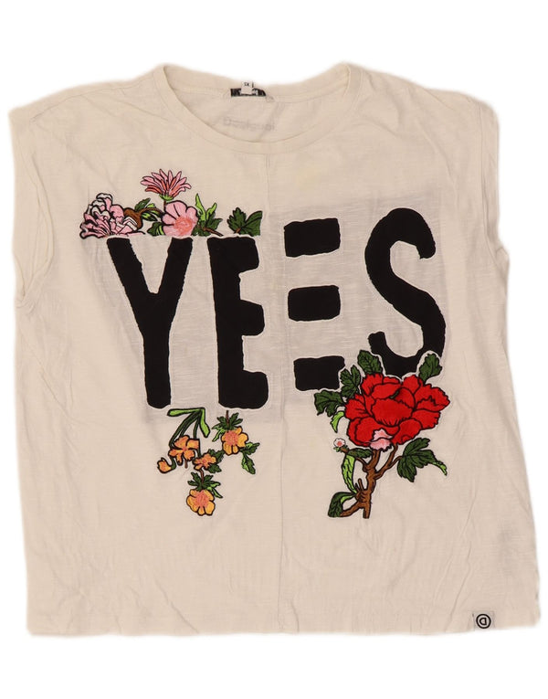 Desigual Womens Oversized Graphic Vest Top UK 6 XS Algodão Branco