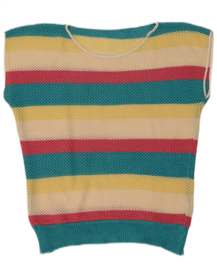 Colete feminino vintage regata UK 12 médio listrado multicolorido