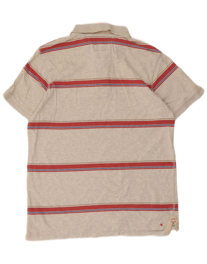 Camisa polo masculina Fat Face pequena listrada cinza de algodão