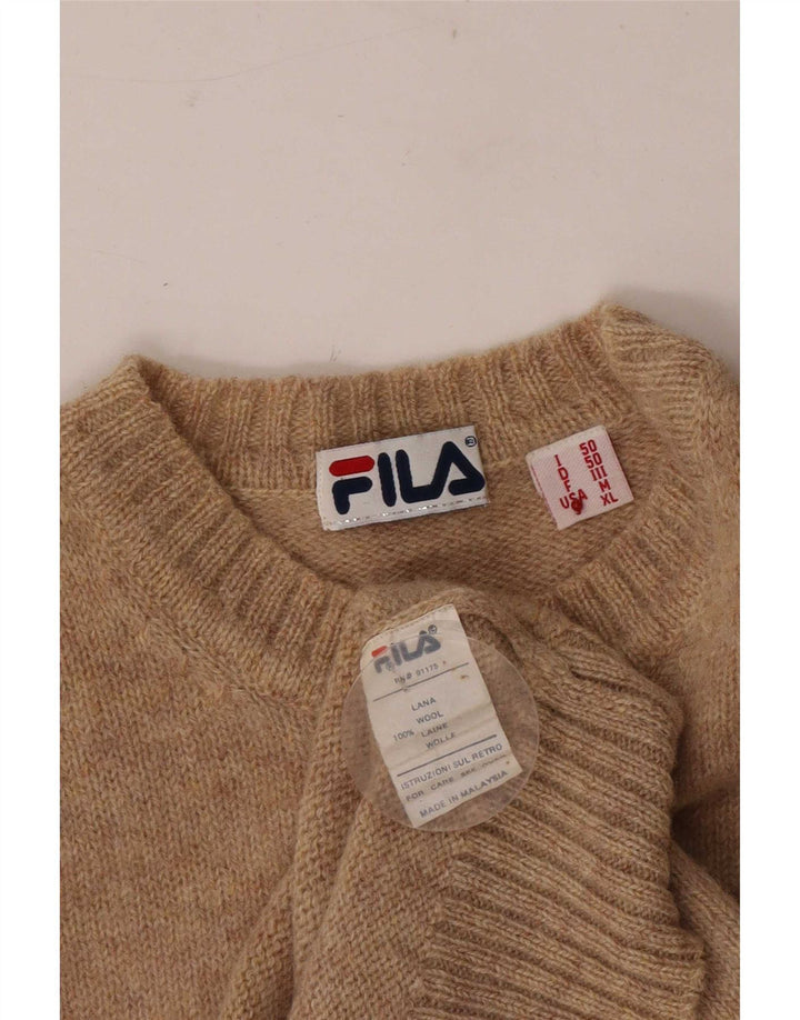 Suéter masculino Fila com gola redonda IT 50 lã manchada marrom médio