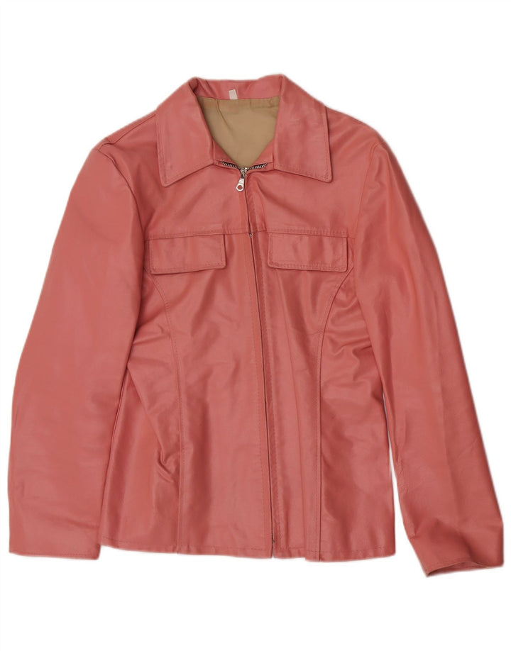 Jaqueta de couro feminina vintage UK 14 grande rosa