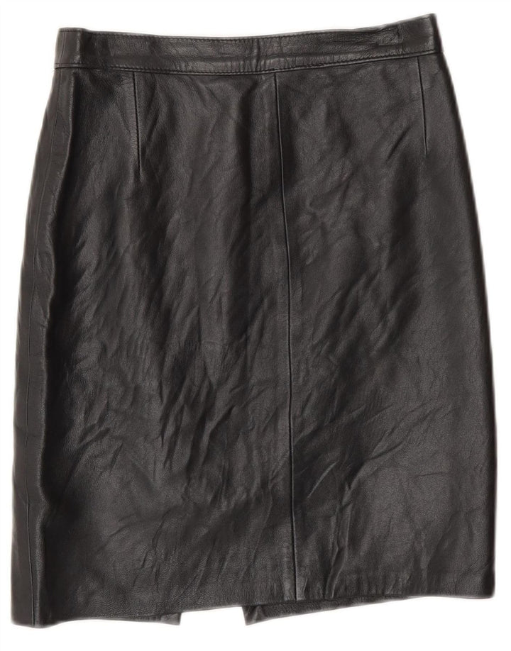 Saia de couro feminina vintage IT 42 médio W26 preta