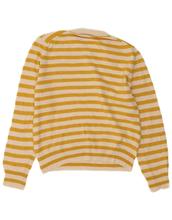 Suéter feminino Zara com gola redonda e listras amarelas pequenas UK 10