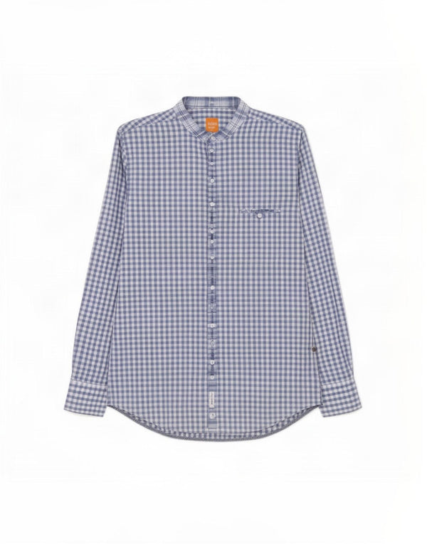 Camisa masculina Hugo Boss de algodão guingão azul médio