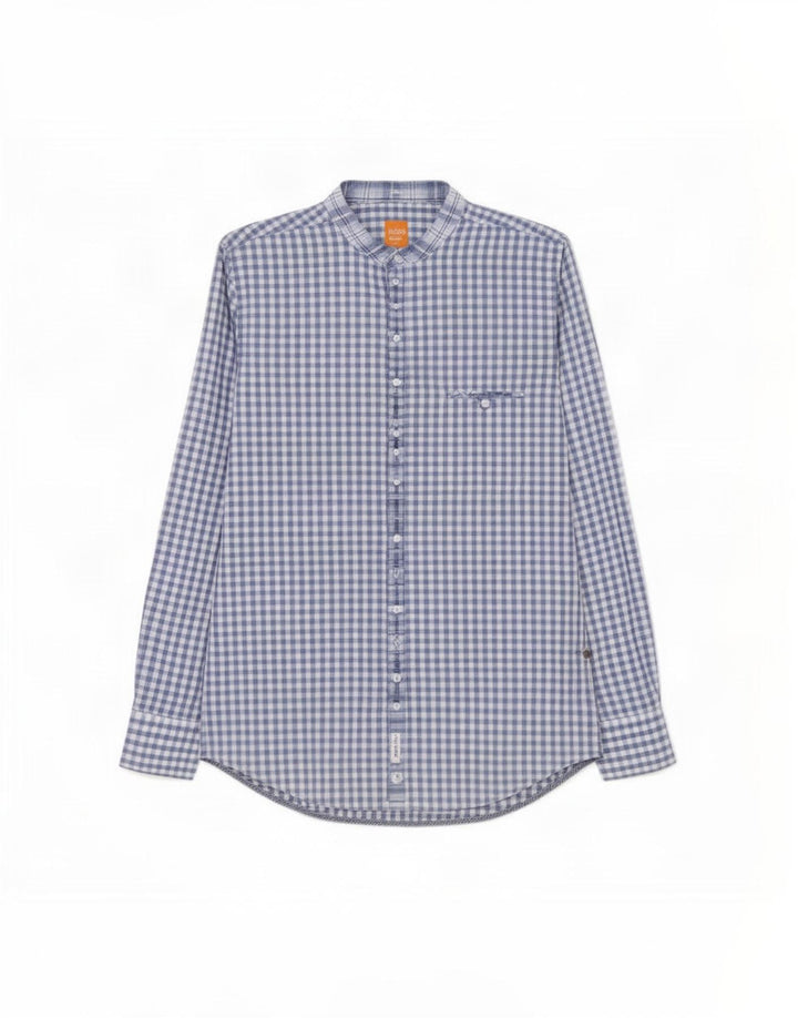Camisa masculina Hugo Boss de algodão guingão azul médio