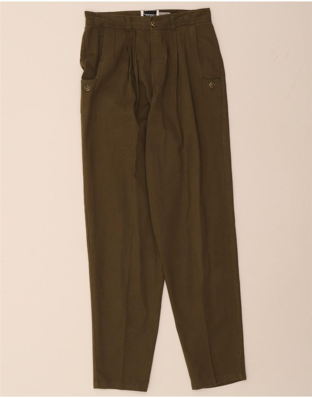 PULSE Womens Pleated Chino Trousers Small W26 L29 Khaki Cotton Vintage Pulse and Second-Hand Pulse from Messina Hembry 
