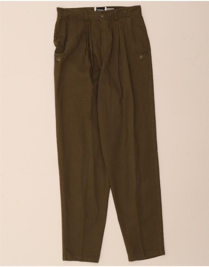 PULSE Womens Pleated Chino Trousers Small W26 L29 Khaki Cotton Vintage Pulse and Second-Hand Pulse from Messina Hembry 