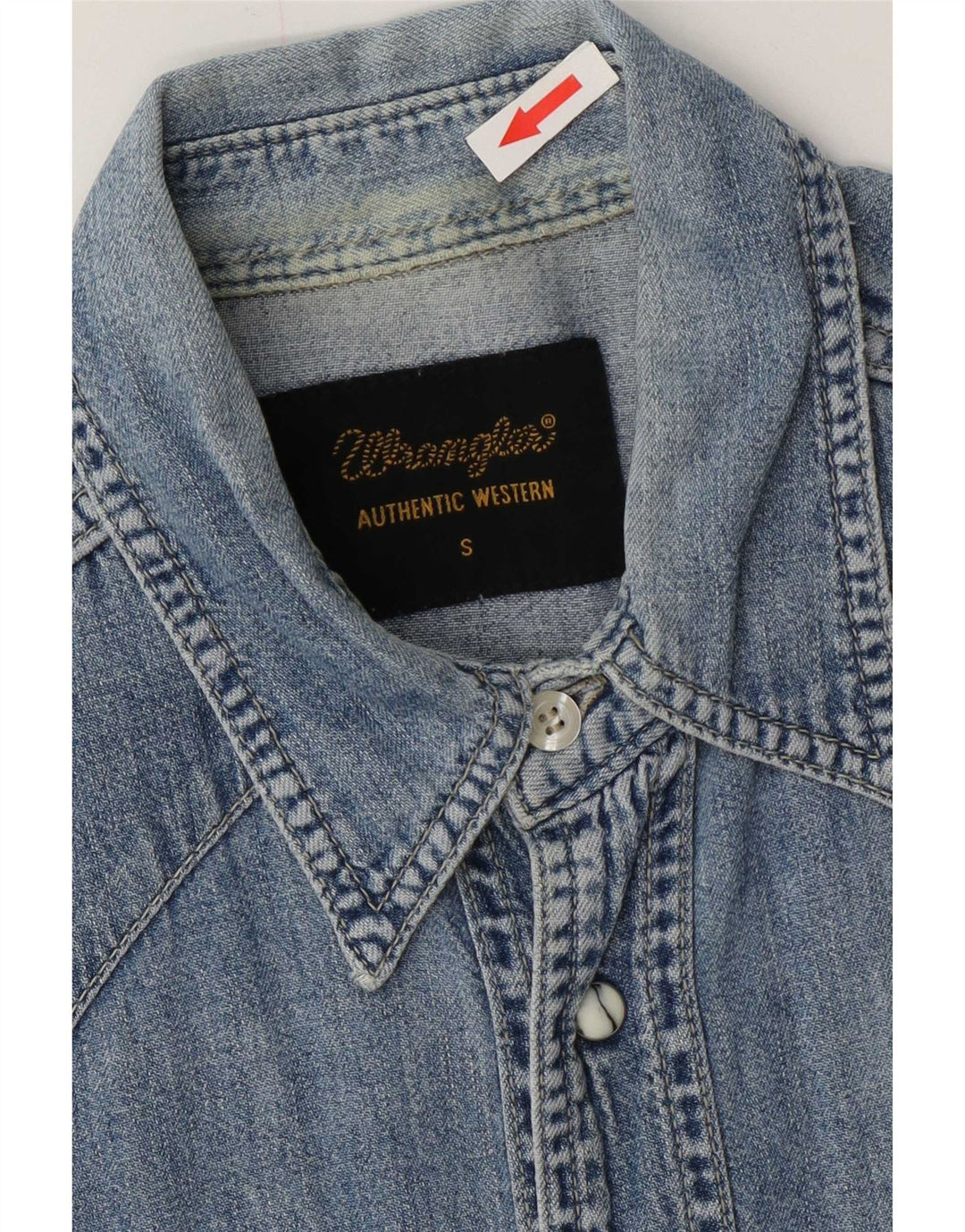 Wrangler Camisa jeans masculina ocidental pequena de algodão azul