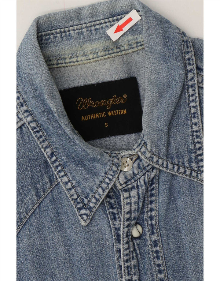Wrangler Camisa jeans masculina ocidental pequena de algodão azul