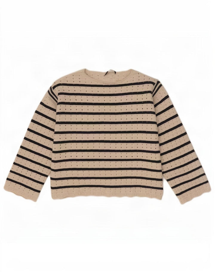 Suéter feminino Marks & Spencer com gola redonda e listrado branco médio UK 12