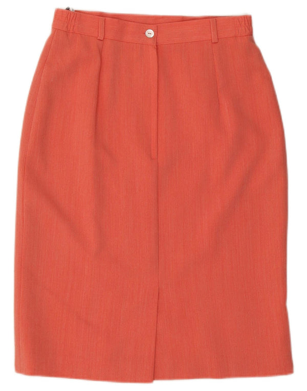 Saia lápis feminina vintage Reino Unido 12 médio W28 lã laranja