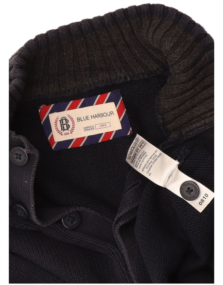 Suéter masculino Marks & Spencer Blue Harbor com botão e gola grande marinho