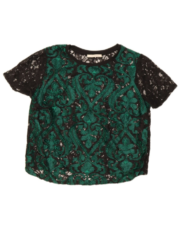 Blusa feminina Zara Top UK 14 Paisley verde médio
