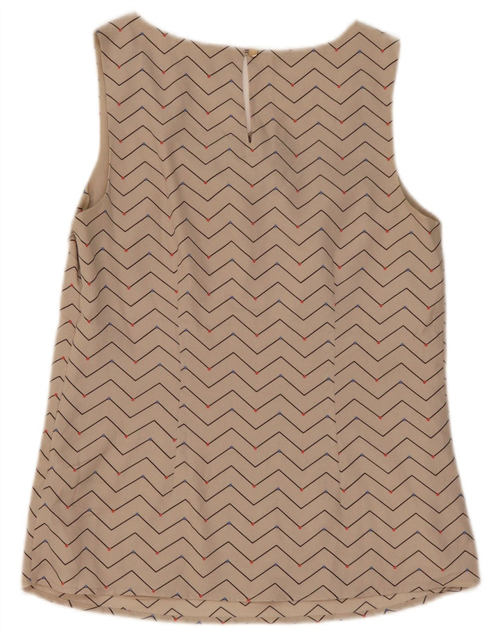 Blusa feminina sem mangas Oasis UK 10 pequena bege geométrica