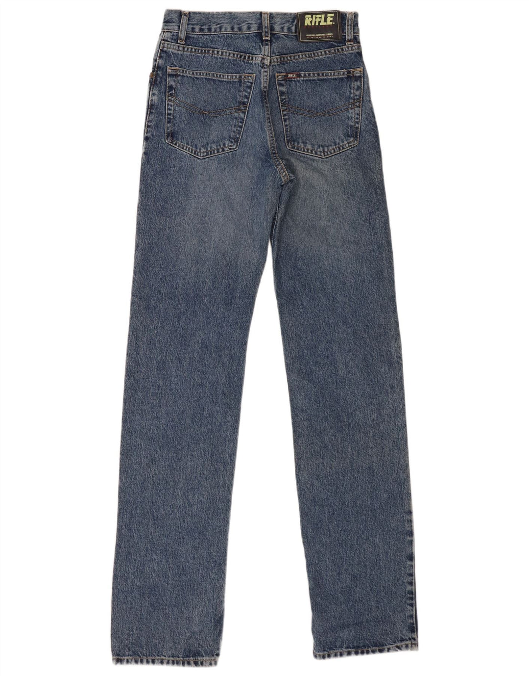 Rifle feminino jeans reto W29 L34 algodão azul