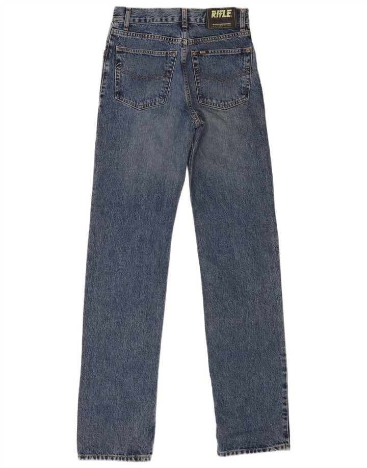 Rifle feminino jeans reto W29 L34 algodão azul