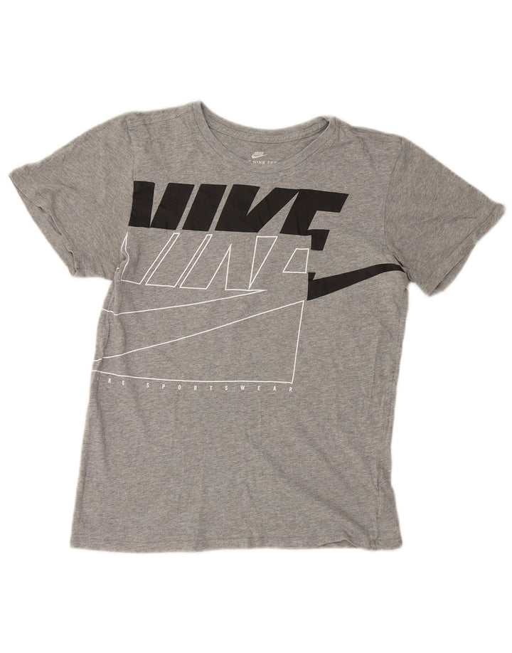Camiseta feminina Nike Oversized Graphic UK 10 pequena cinza manchada de algodão