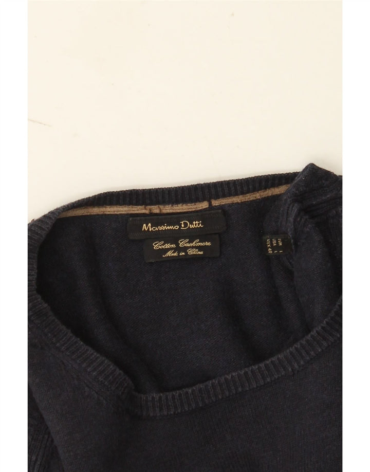Suéter masculino Massimo Dutti com gola redonda, grande algodão azul marinho