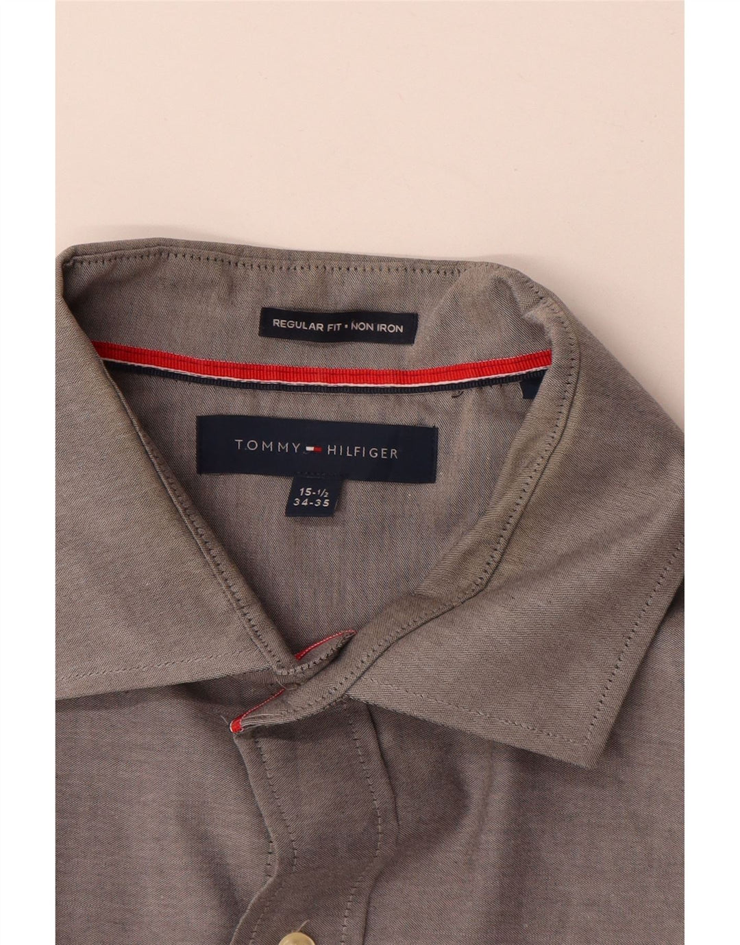 Camisa masculina Tommy Hilfiger Regular Fit tamanho 15 1/2 algodão cinza médio