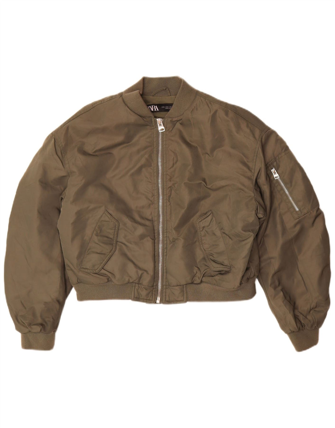 Zara Womens Crop Oversized Flight Aviator Jacket Reino Unido 14 Médio Caqui