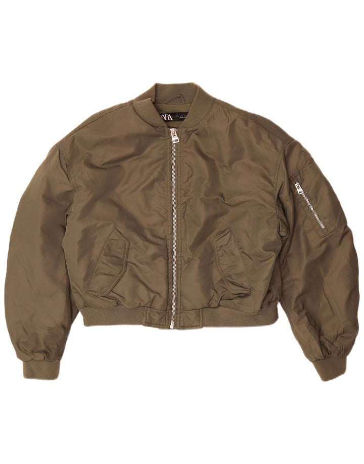 Zara Womens Crop Oversized Flight Aviator Jacket Reino Unido 14 Médio Caqui