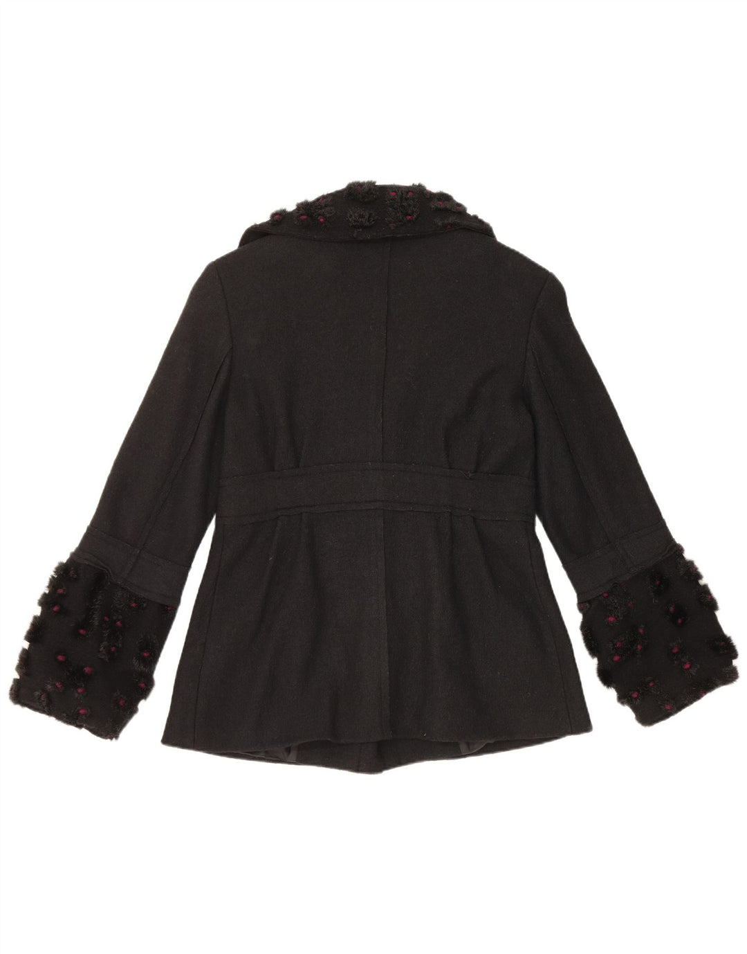 Casaco feminino vintage com peito duplo UK 12 lã preta média