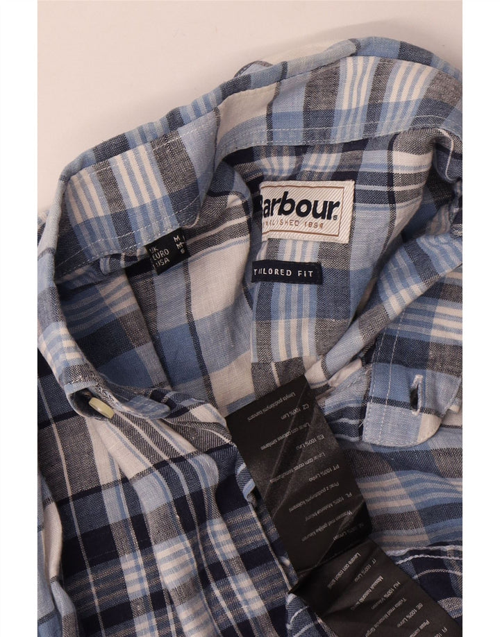 Camisa masculina BARBOUR sob medida, linho xadrez azul médio