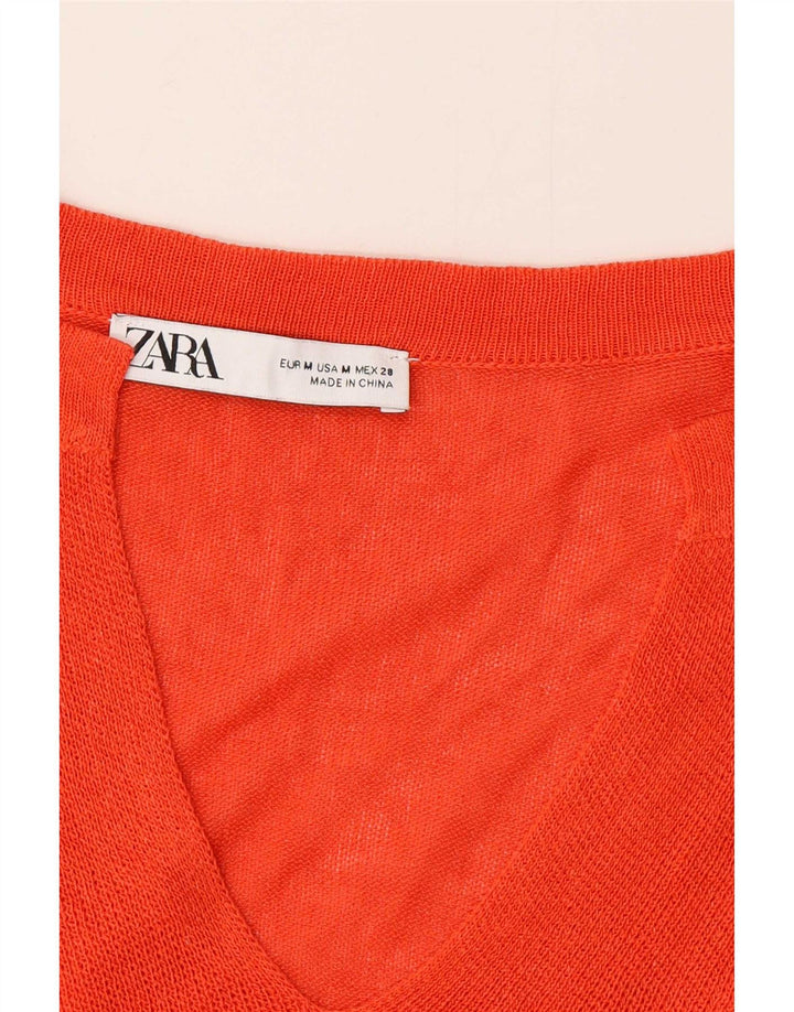 Zara Suéter feminino oversized com decote em V Reino Unido 14 médio laranja