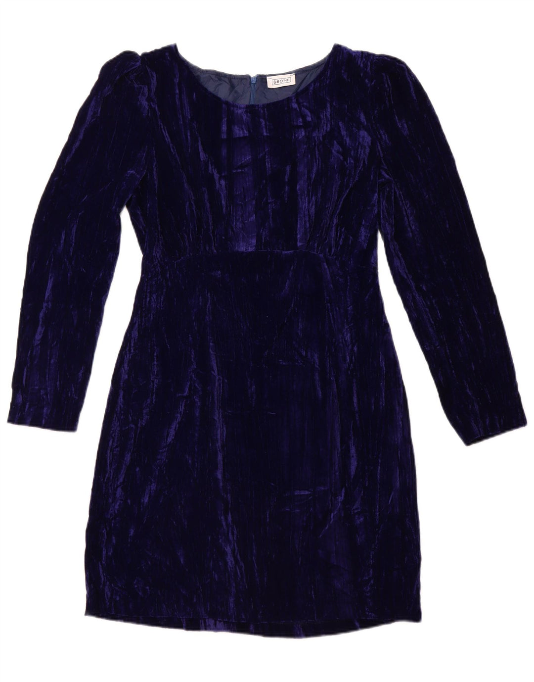 B.ONE Vestido feminino de manga comprida com bainha de veludo Reino Unido 14 grande azul poliéster