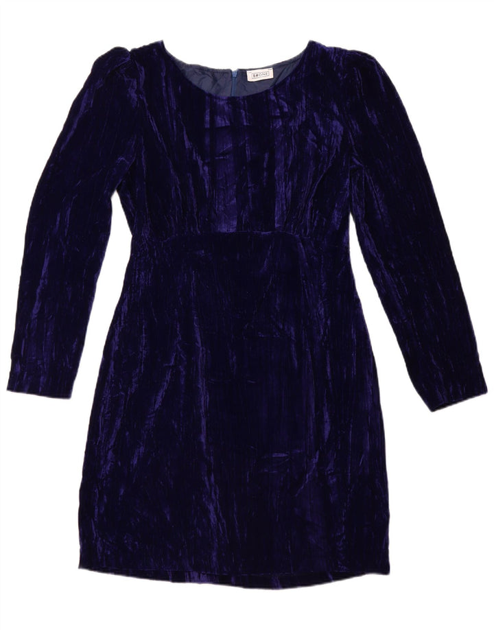 B.ONE Vestido feminino de manga comprida com bainha de veludo Reino Unido 14 grande azul poliéster