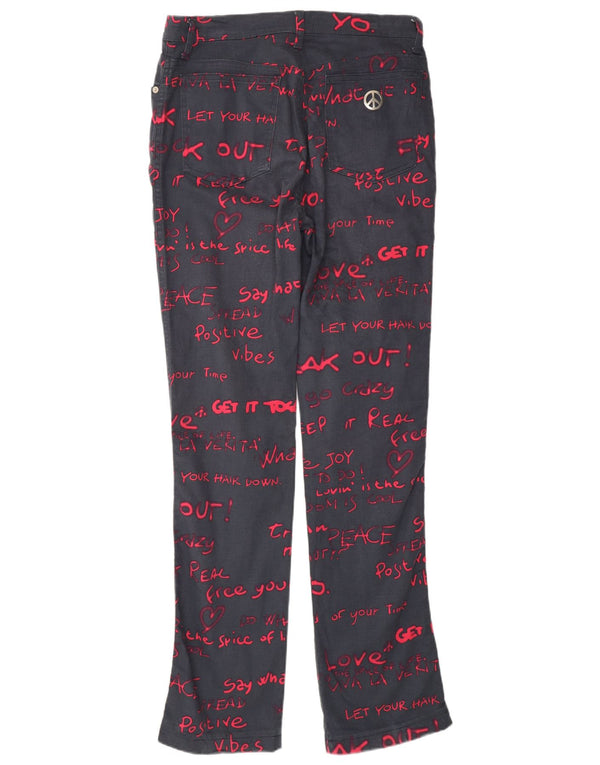 Moschino Calça feminina casual gráfica reta W33 L32 algodão azul marinho