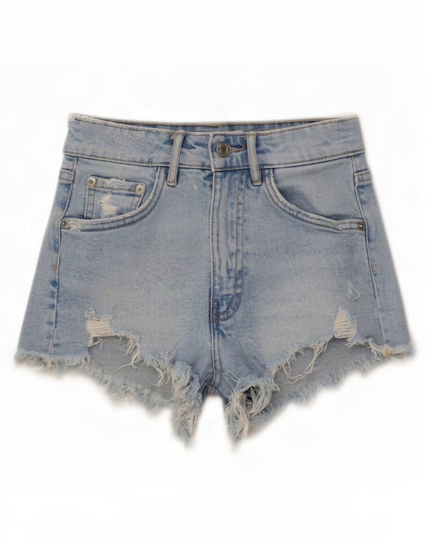Zara Shorts jeans feminino desgastado UE 32 2XS W22 azul