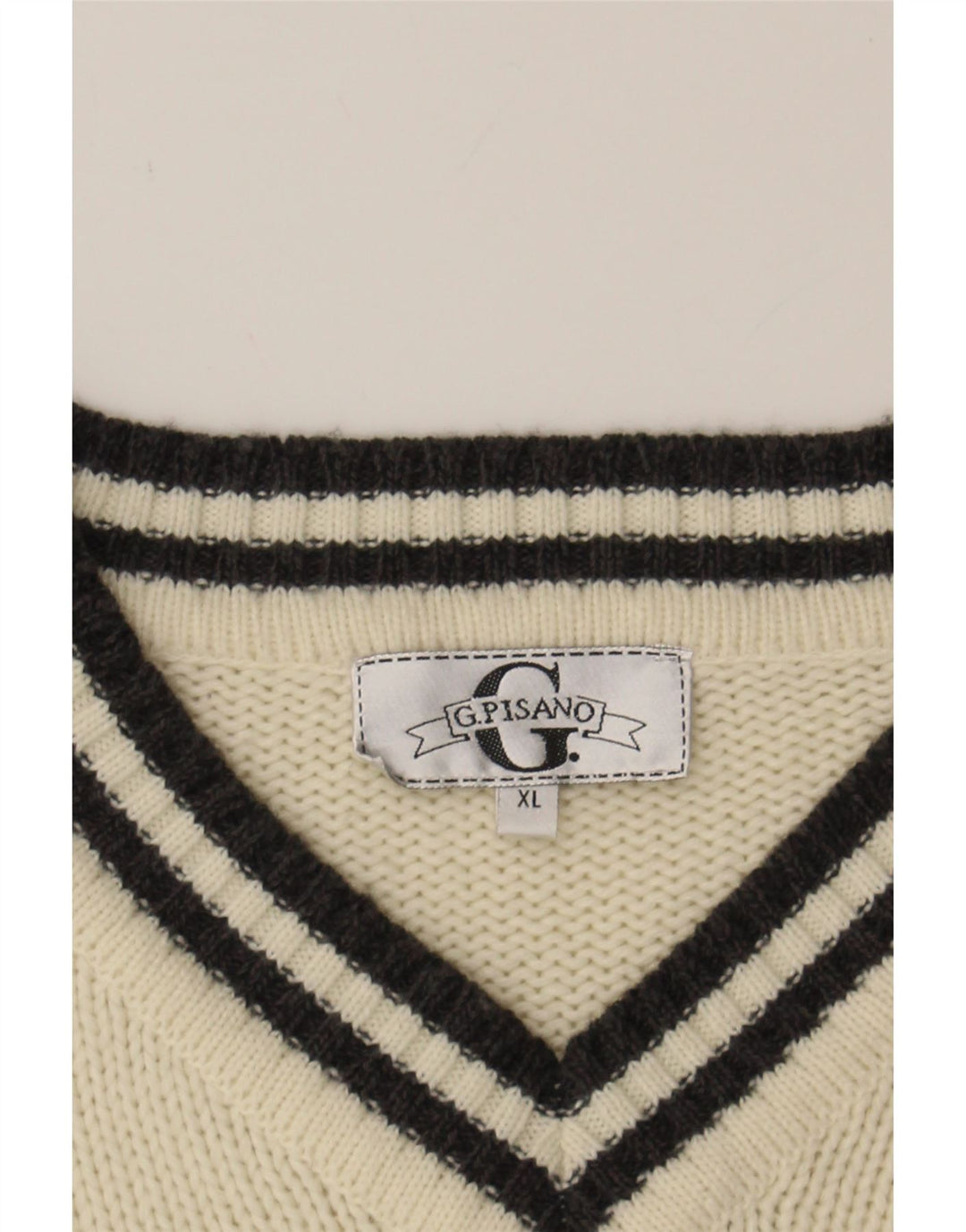 G.PISANO Mens V-Neck Jumper Sweater XL Grey Fair Isle Acrylic Vintage G.Pisano and Second-Hand G.Pisano from Messina Hembry 