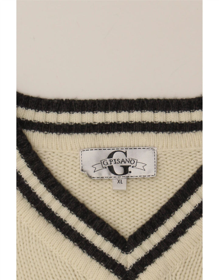 G.PISANO Mens V-Neck Jumper Sweater XL Grey Fair Isle Acrylic Vintage G.Pisano and Second-Hand G.Pisano from Messina Hembry 