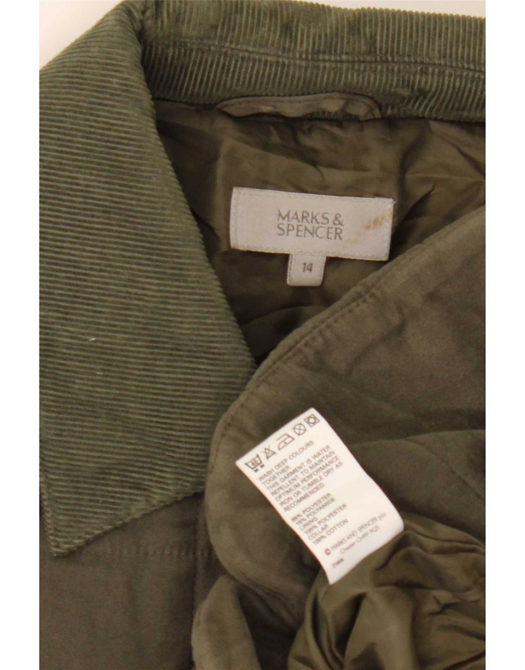 Jaqueta acolchoada feminina Marks & Spencer UK 14 grande poliéster cáqui