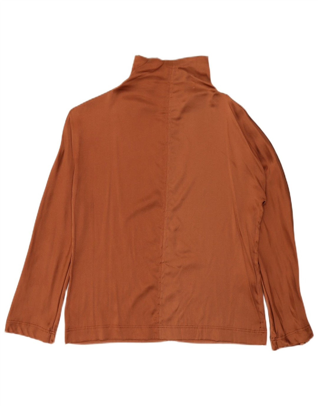 Blusa feminina de manga comprida ALYSI UK 10 pequena seda marrom