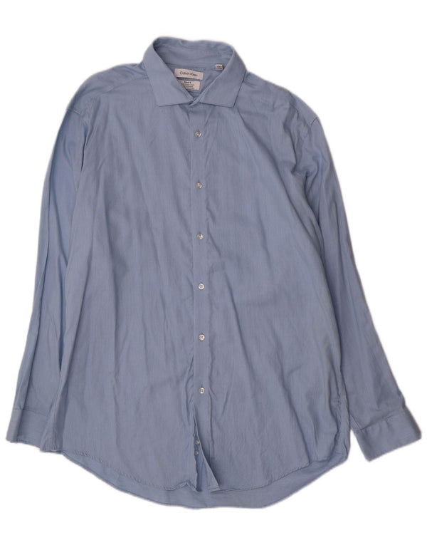 Calvin Klein Mens Slim Fit Shirt Size 17 XL Blue Pinstripe Cotton