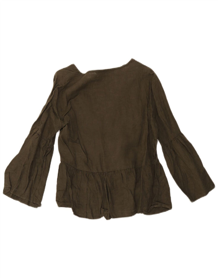 Blusa camisa feminina Zara UK 10 pequena linho verde