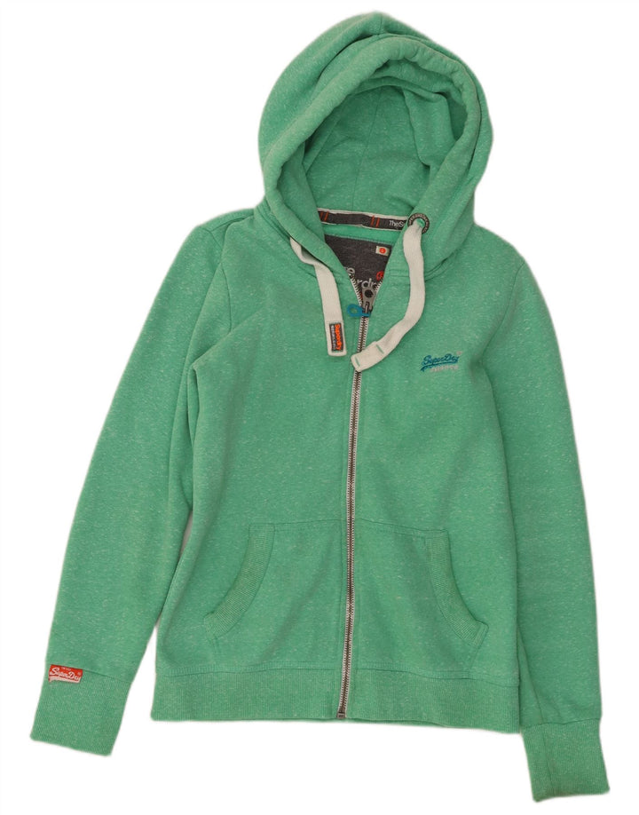 Suéter feminino com capuz e zíper SUPERDRY Reino Unido 14 grande poliéster manchado verde